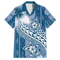 Tonga Kupesi Ngatu Family Matching Puletasi and Hawaiian Shirt Vintage Blue Plumeria
