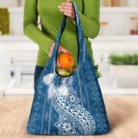 Tonga Kupesi Ngatu Grocery Bag Vintage Blue Plumeria LT05 - Polynesian Pride