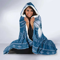 Tonga Kupesi Ngatu Hooded Blanket Vintage Blue Plumeria LT05 - Polynesian Pride