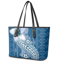 Tonga Kupesi Ngatu Leather Tote Bag Vintage Blue Plumeria