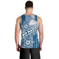 Tonga Kupesi Ngatu Men Tank Top Vintage Blue Plumeria LT05 - Polynesian Pride
