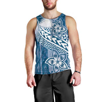Tonga Kupesi Ngatu Men Tank Top Vintage Blue Plumeria LT05 - Polynesian Pride