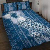 Tonga Kupesi Ngatu Quilt Bed Set Vintage Blue Plumeria