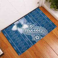 Tonga Kupesi Ngatu Rubber Doormat Vintage Blue Plumeria LT05 - Polynesian Pride