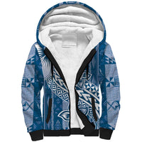 Tonga Kupesi Ngatu Sherpa Hoodie Vintage Blue Plumeria LT05 Unisex Blue - Polynesian Pride
