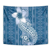 Tonga Kupesi Ngatu Tapestry Vintage Blue Plumeria