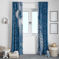Tonga Kupesi Ngatu Window Curtain Vintage Blue Plumeria LT05 - Polynesian Pride