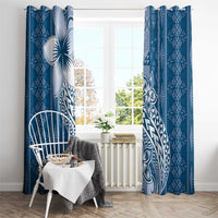 Tonga Kupesi Ngatu Window Curtain Vintage Blue Plumeria LT05 - Polynesian Pride