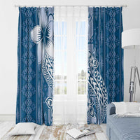 Tonga Kupesi Ngatu Window Curtain Vintage Blue Plumeria LT05 - Polynesian Pride