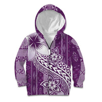 Tonga Kupesi Ngatu Kid Hoodie Vintage Purple Plumeria LT05 Zip Hoodie Purple - Polynesian Pride