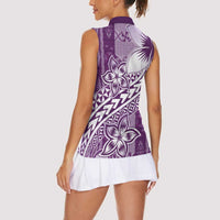 Tonga Kupesi Ngatu Women Sleeveless Polo Shirt Vintage Purple Plumeria