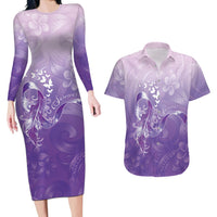 Lupus Awareness Month Couples Matching Long Sleeve Bodycon Dress and Hawaiian Shirt Polynesian Style LT05 Lilac - Polynesian Pride