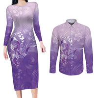 Lupus Awareness Month Couples Matching Long Sleeve Bodycon Dress and Long Sleeve Button Shirt Polynesian Style LT05 Lilac - Polynesian Pride