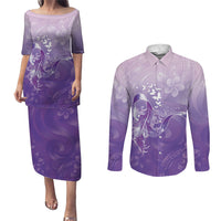 Lupus Awareness Month Couples Matching Puletasi and Long Sleeve Button Shirt Polynesian Style LT05 Lilac - Polynesian Pride