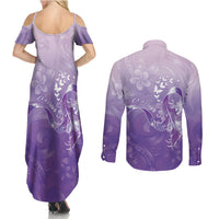 Lupus Awareness Month Couples Matching Summer Maxi Dress and Long Sleeve Button Shirt Polynesian Style LT05 - Polynesian Pride