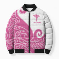 Personalised New Zealand Nurse Bomber Puffer Jacket Maori Koru Pink Version LT05 Unisex Pink - Polynesian Pride