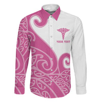 Personalised New Zealand Nurse Family Matching Long Sleeve Bodycon Dress and Hawaiian Shirt Maori Koru Pink Version