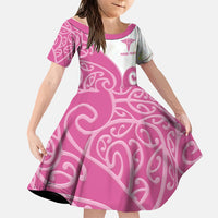 Personalised New Zealand Nurse Family Matching Short Sleeve Bodycon Dress and Hawaiian Shirt Maori Koru Pink Version
