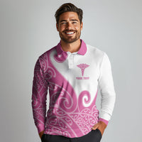 Personalised New Zealand Nurse Long Sleeve Polo Shirt Maori Koru Pink Version LT05 - Polynesian Pride