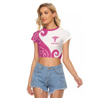 Personalised New Zealand Nurse Raglan Cropped T Shirt Maori Koru Pink Version LT05 Female Pink - Polynesian Pride