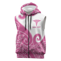 Personalised New Zealand Nurse Sleeveless Zip Hoodie Maori Koru Pink Version LT05 Pink - Polynesian Pride