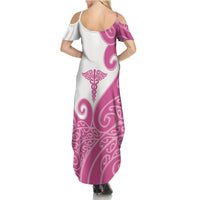 Personalised New Zealand Nurse Summer Maxi Dress Maori Koru Pink Version LT05 - Polynesian Pride