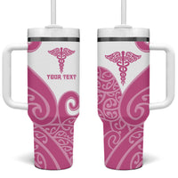 Personalised New Zealand Nurse Tumbler With Handle Maori Koru Pink Version LT05 One Size: 40 oz Pink - Polynesian Pride
