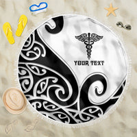 Personalised New Zealand Nurse Beach Blanket Maori Koru Black Version LT05 One Size 150cm Black - Polynesian Pride