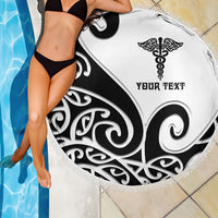 Personalised New Zealand Nurse Beach Blanket Maori Koru Black Version LT05 - Polynesian Pride