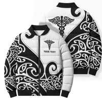 Personalised New Zealand Nurse Bomber Puffer Jacket Maori Koru Black Version LT05 - Polynesian Pride