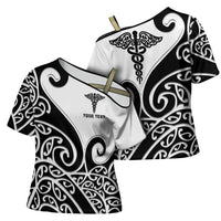 Personalised New Zealand Nurse Cross Shoulder Shirt Maori Koru Black Version LT05 - Polynesian Pride