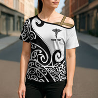 Personalised New Zealand Nurse Cross Shoulder Shirt Maori Koru Black Version LT05 - Polynesian Pride