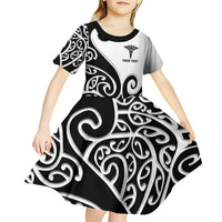 Personalised New Zealand Nurse Kid Short Sleeve Dress Maori Koru Black Version LT05 - Polynesian Pride