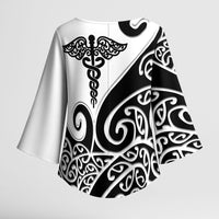 Personalised New Zealand Nurse Kimono Sleeve Blouse Maori Koru Black Version LT05 - Polynesian Pride
