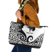 Personalised New Zealand Nurse Leather Tote Bag Maori Koru Black Version LT05 Black - Polynesian Pride