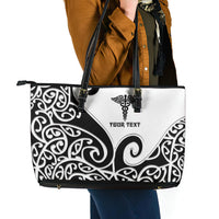 Personalised New Zealand Nurse Leather Tote Bag Maori Koru Black Version LT05 - Polynesian Pride