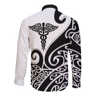 Personalised New Zealand Nurse Long Sleeve Button Shirt Maori Koru Black Version LT05 - Polynesian Pride