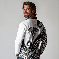 Personalised New Zealand Nurse Long Sleeve Polo Shirt Maori Koru Black Version LT05 - Polynesian Pride