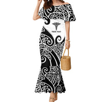 Personalised New Zealand Nurse Mermaid Dress Maori Koru Black Version LT05 Women Black - Polynesian Pride