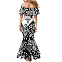 Personalised New Zealand Nurse Mermaid Dress Maori Koru Black Version LT05 - Polynesian Pride