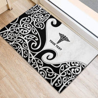 Personalised New Zealand Nurse Rubber Doormat Maori Koru Black Version LT05 - Polynesian Pride