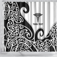 Personalised New Zealand Nurse Shower Curtain Maori Koru Black Version LT05 - Polynesian Pride