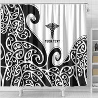 Personalised New Zealand Nurse Shower Curtain Maori Koru Black Version LT05 - Polynesian Pride