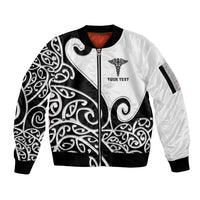 Personalised New Zealand Nurse Sleeve Zip Bomber Jacket Maori Koru Black Version LT05 Unisex Black - Polynesian Pride