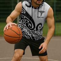 Personalised New Zealand Nurse Sleeveless Hoodie Maori Koru Black Version LT05 - Polynesian Pride