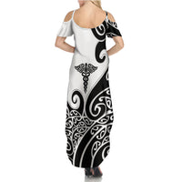 Personalised New Zealand Nurse Summer Maxi Dress Maori Koru Black Version LT05 - Polynesian Pride