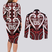 Custom Aotearoa Ngapuhi Couples Matching Long Sleeve Bodycon Dress and Long Sleeve Button Shirt Maori Tribal Pattern LT05 - Polynesian Pride