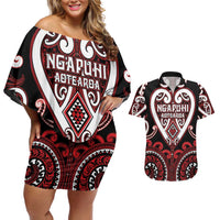 Custom Aotearoa Ngapuhi Couples Matching Off Shoulder Short Dress and Hawaiian Shirt Maori Tribal Pattern LT05 Red - Polynesian Pride
