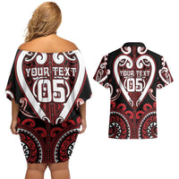Custom Aotearoa Ngapuhi Couples Matching Off Shoulder Short Dress and Hawaiian Shirt Maori Tribal Pattern LT05 - Polynesian Pride
