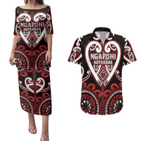 Custom Aotearoa Ngapuhi Couples Matching Puletasi and Hawaiian Shirt Maori Tribal Pattern LT05 Red - Polynesian Pride